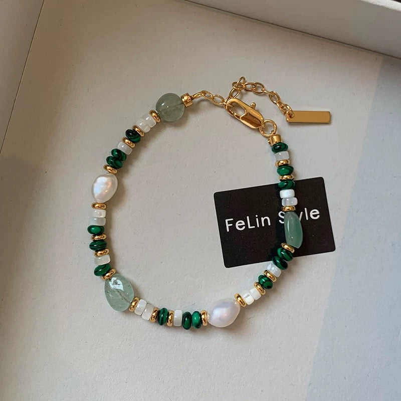 (J006)  Malachite pearl set/necklace & bracelet