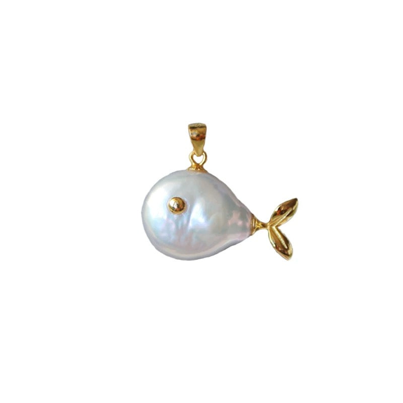 (P005) Button shape pearl pendant/small fish pendant/S925 (P101)