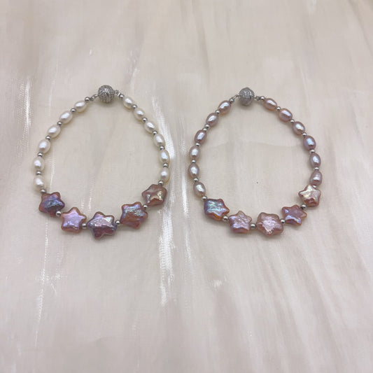 (B060) Baroque pearl bracelet /Star & rainbow pearls