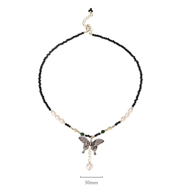 (N015)Black butterfly pearl necklace/Freshwater Pearl Necklace