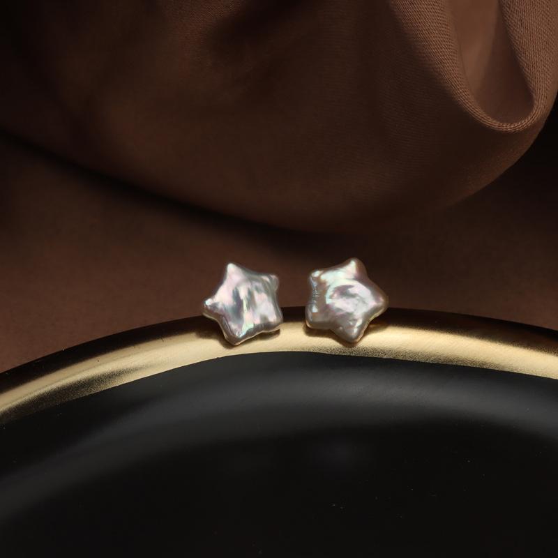 (E041) Baroque Star Pearl sterling silver stud earrings