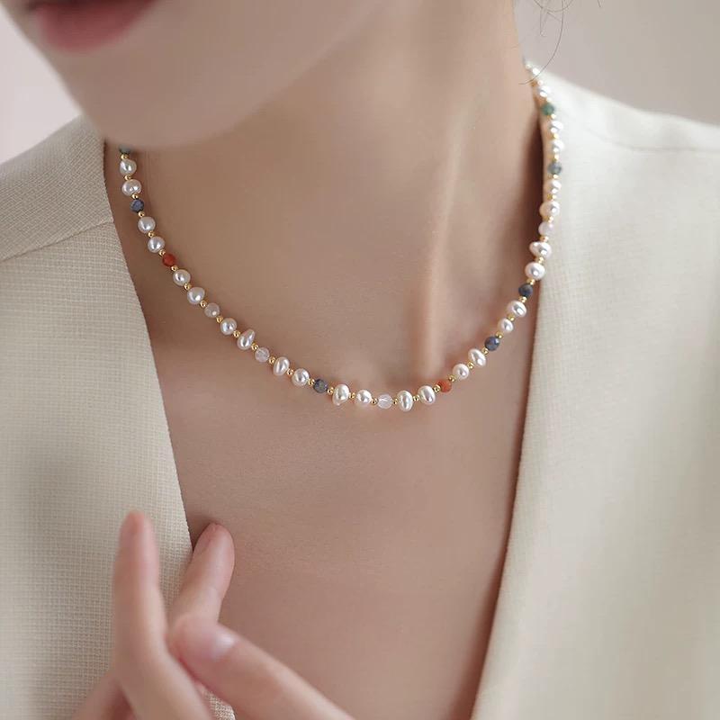 (N067)Multi-gem pearl necklace