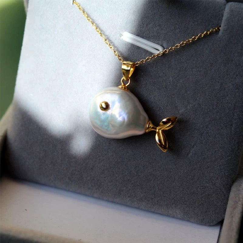 (P005) Button shape pearl pendant/small fish pendant/S925 (P101)