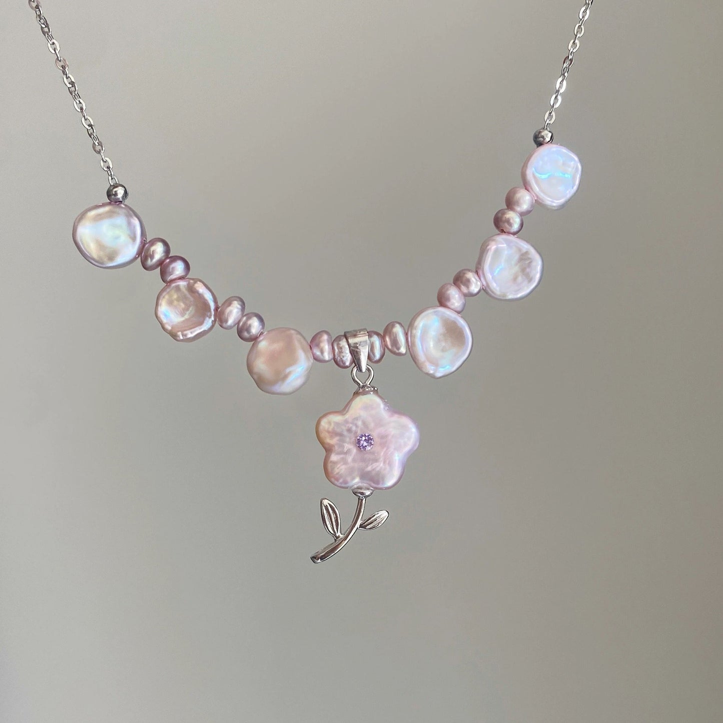 (N036)Flower necklace/Freshwater pearl necklace/Handmade Pearl Necklace