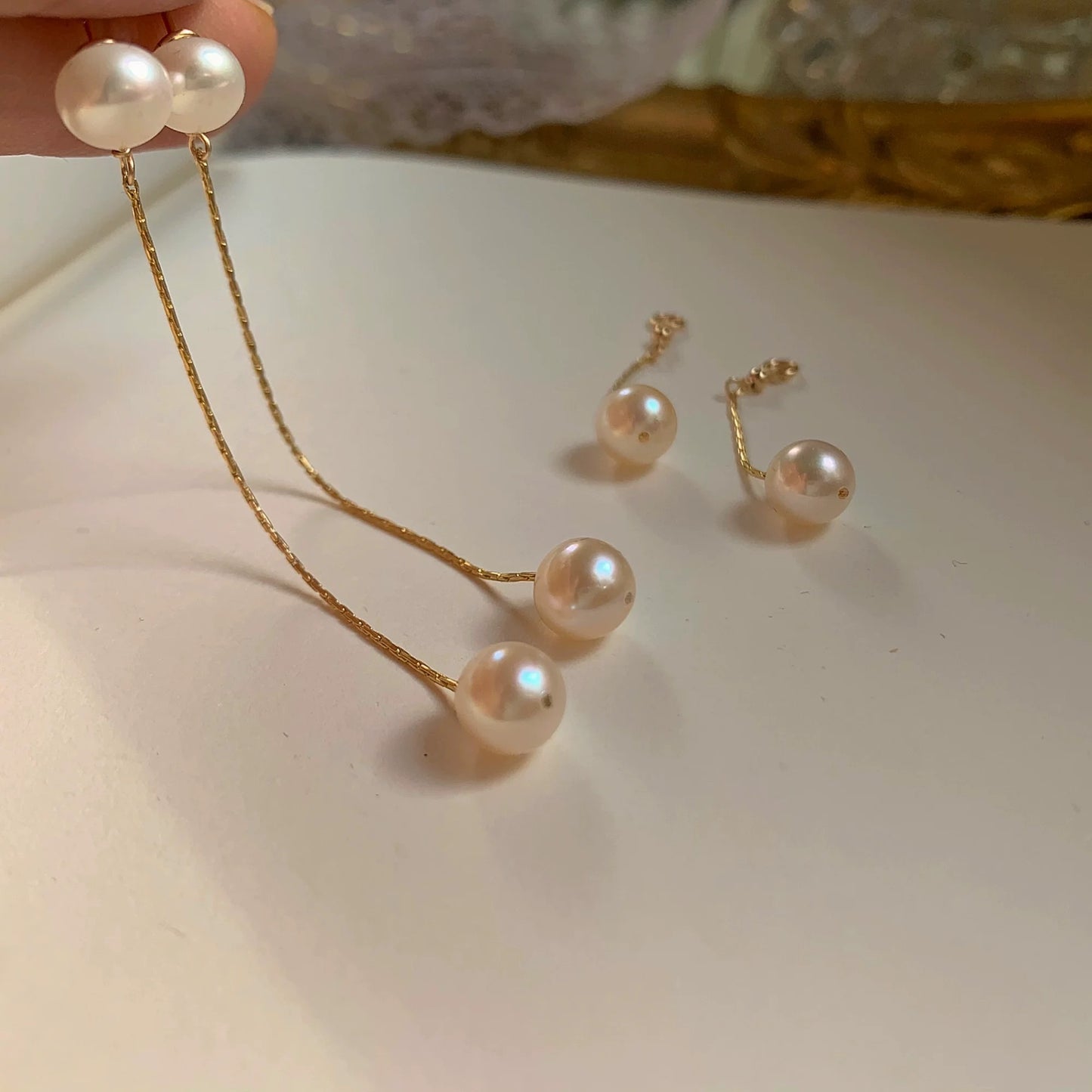 (E054) Pearl dangling  earrings