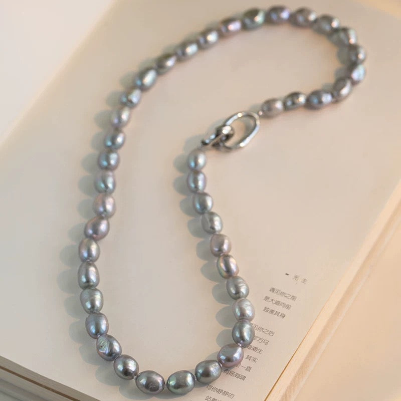 (N053) Gray pearl necklace