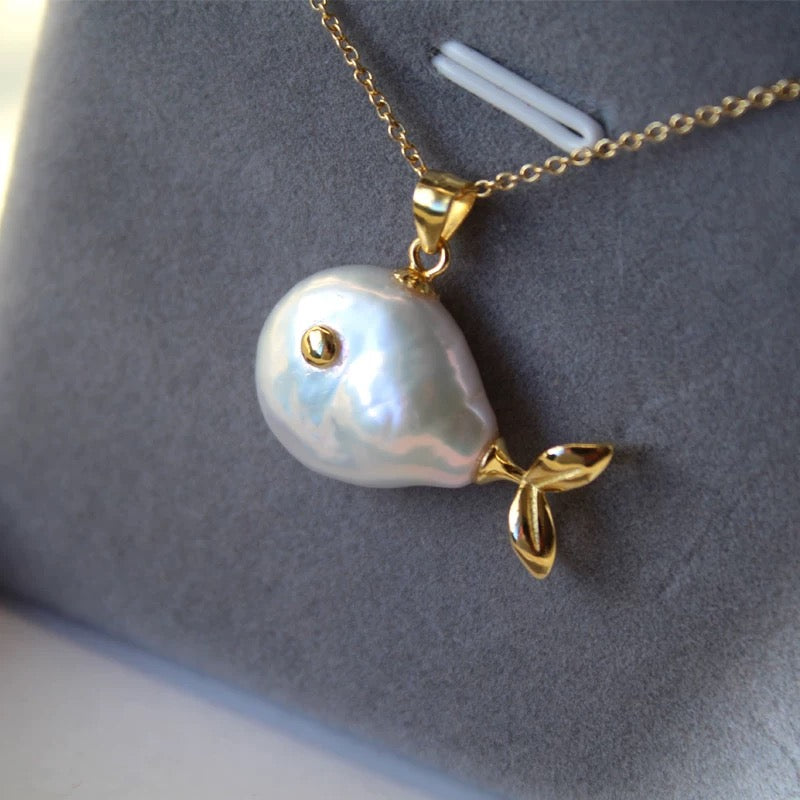 (P005) Button shape pearl pendant/small fish pendant/S925 (P101)