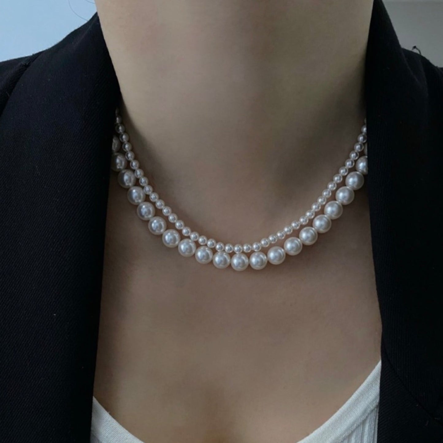(N109)S925 two regular& Akoya pearl necklace together sterling silver necklce set USD550
