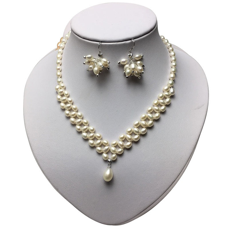 (J038)  Pearl jewelry set tassel earring & necklace