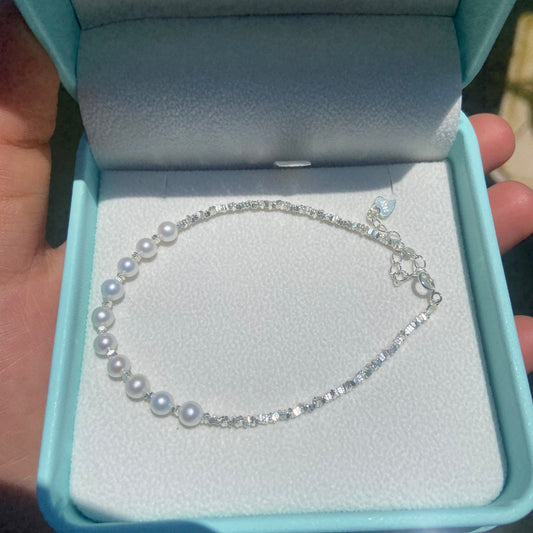 (J072) Keshi jewelry white pearl bracelet S925 sterling silver bracelet and necklace