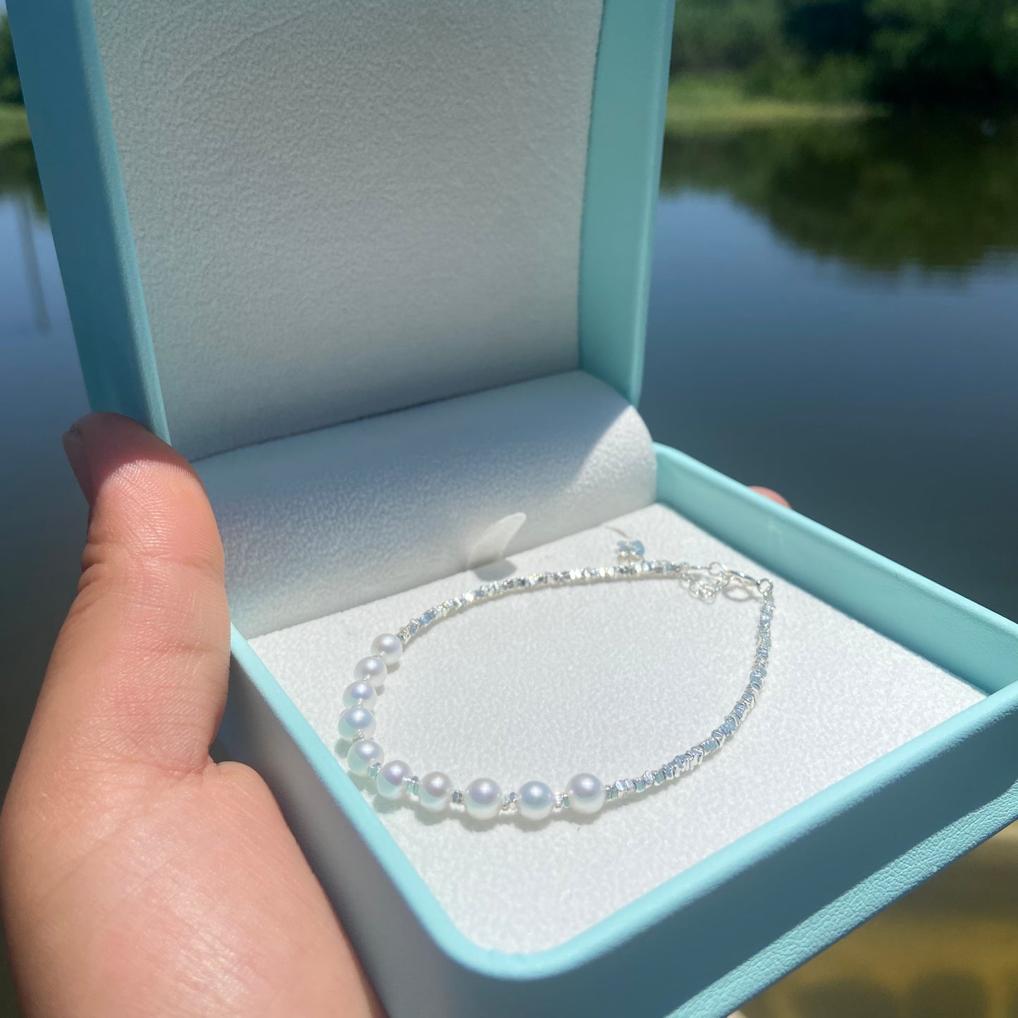 (J072) Keshi jewelry white pearl bracelet S925 sterling silver bracelet and necklace