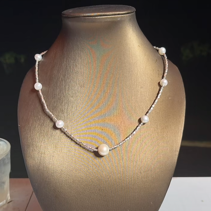 (J072) Keshi jewelry white pearl bracelet S925 sterling silver bracelet and necklace