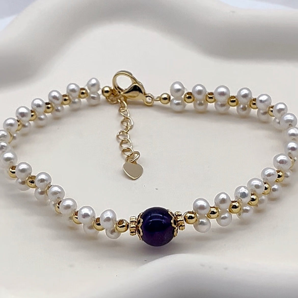 (B070) Amethyst with  akoya pearl bracelet