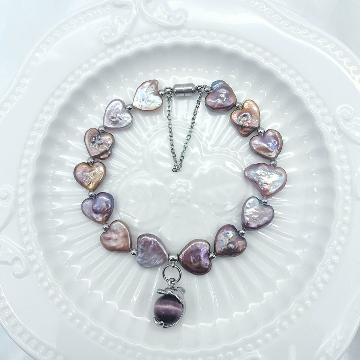 (B033) Heart Pearl bracelet
