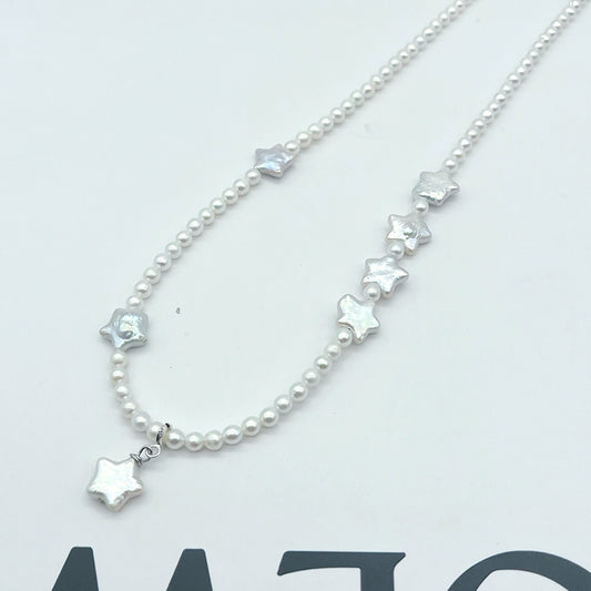 (N003)White star and akoya pearl necklace