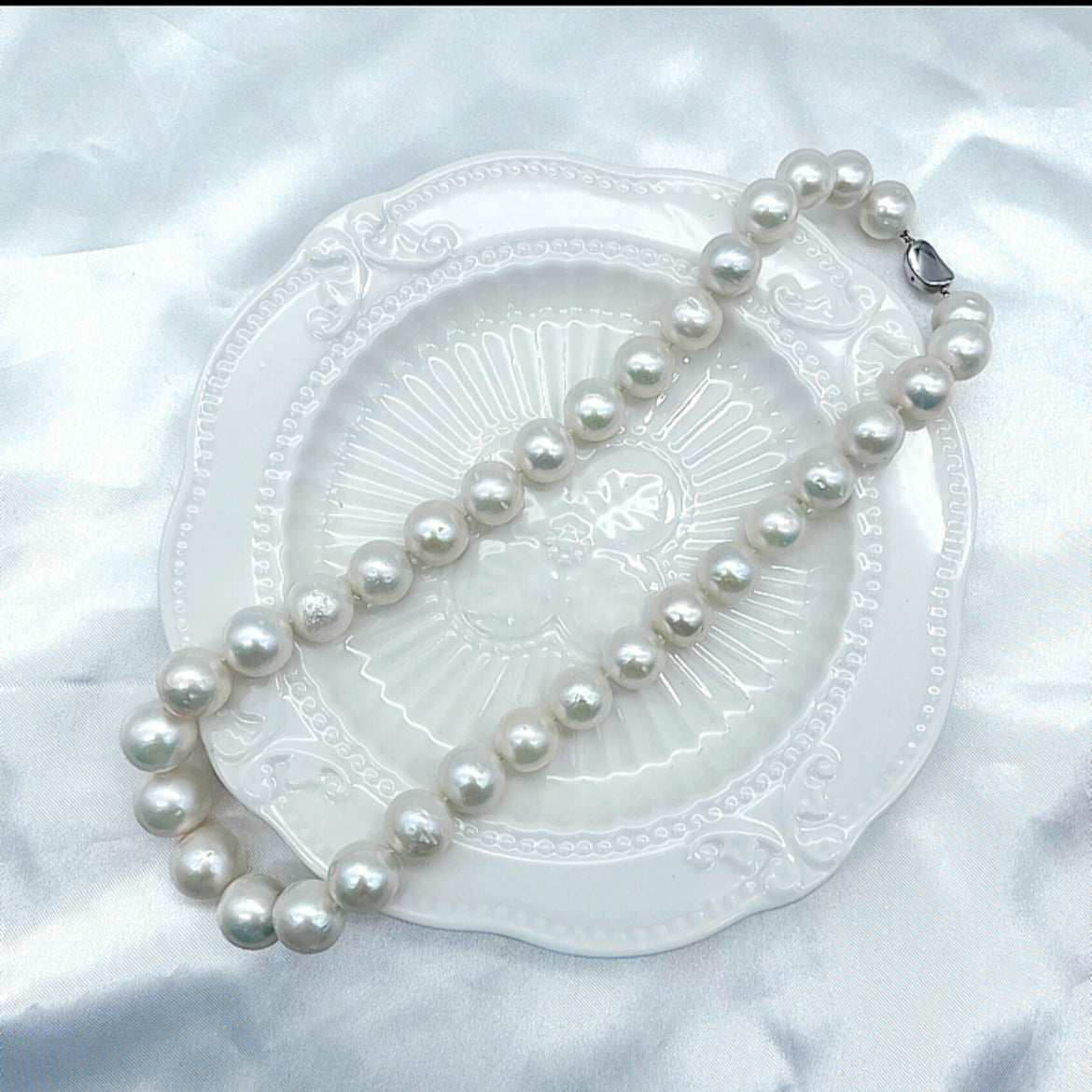 (N117)White Edison pearl necklace & bracelet