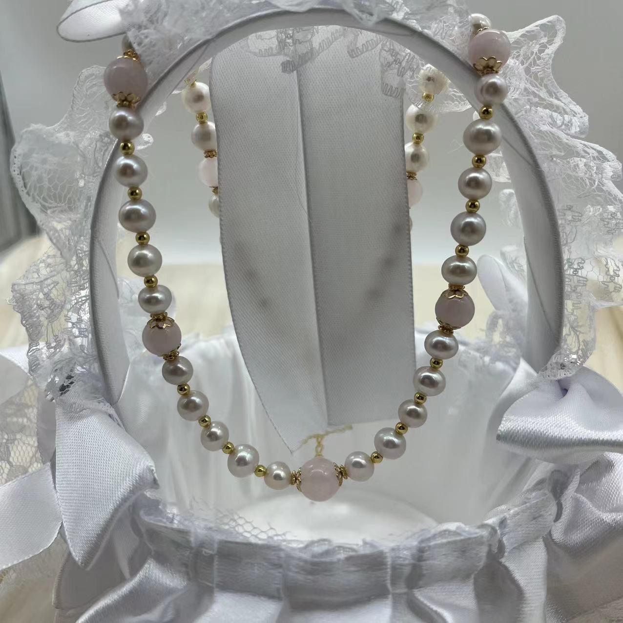 (N103)Pink crystal pearl necklace