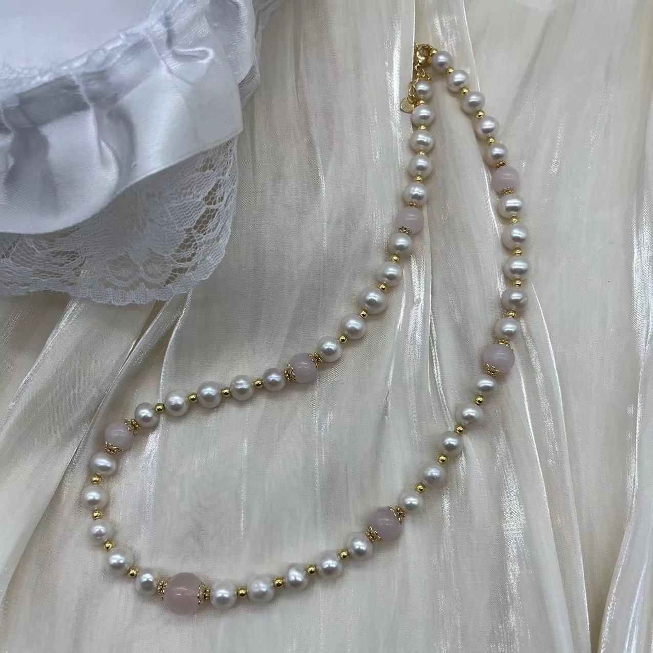 (N103)Pink crystal pearl necklace