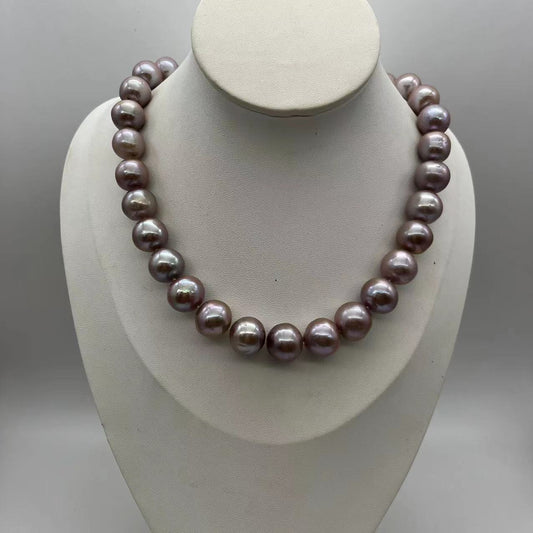 (N098)S925 Silver Big Edison full pearl necklace