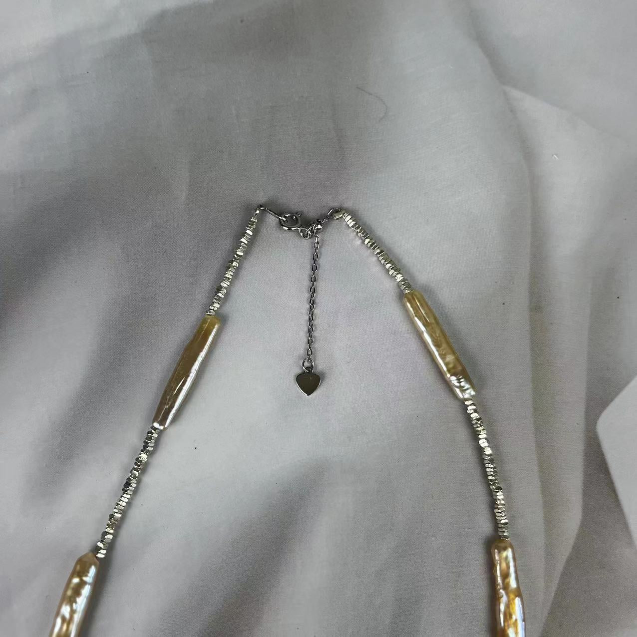 (N111)Silver Gold bar Pearl necklace