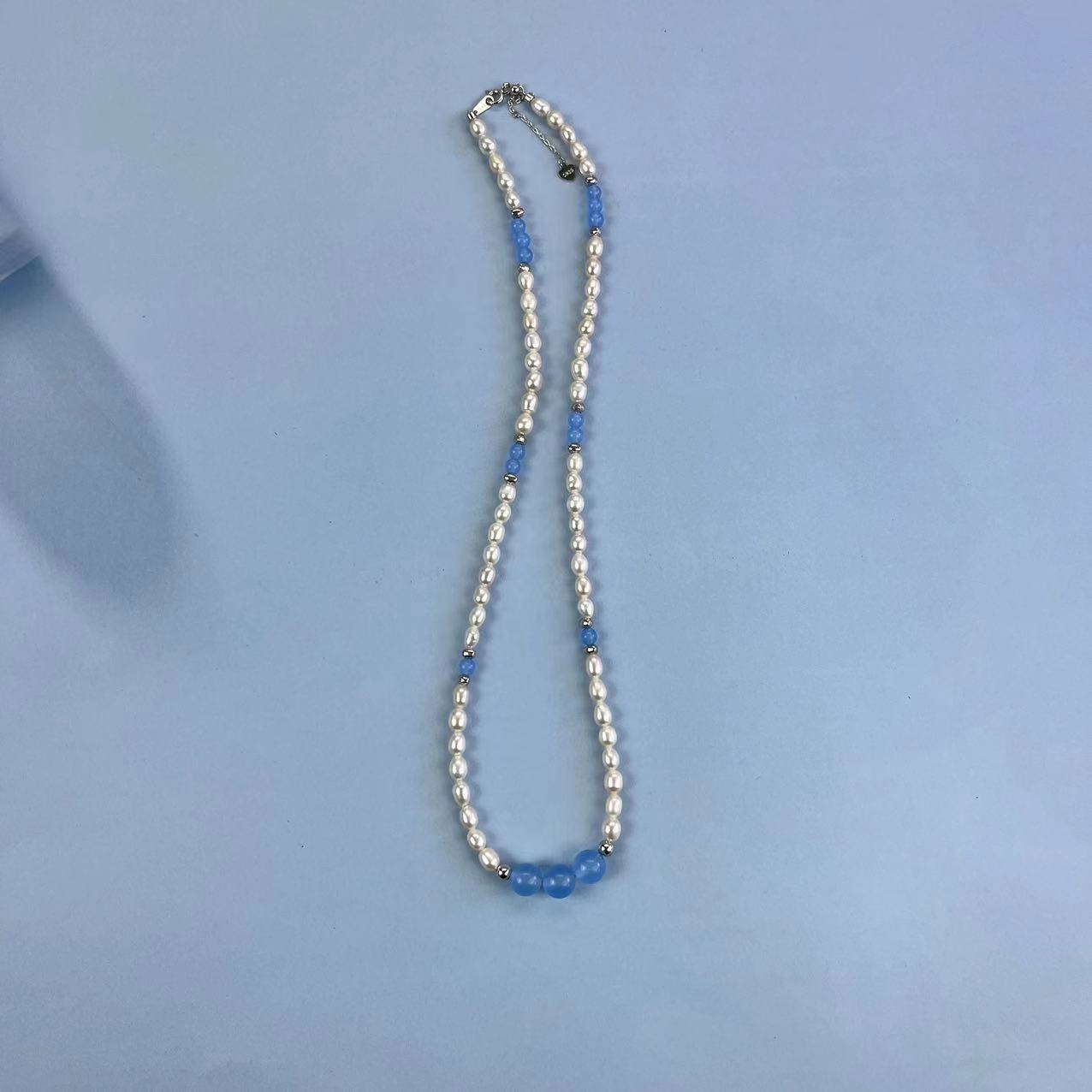 (J013)  S925 Silver Aquamarine Pearl set