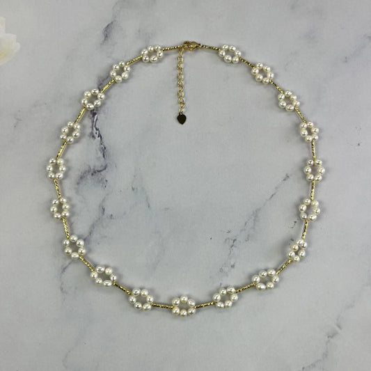 (N100)Pearl woven flower necklace