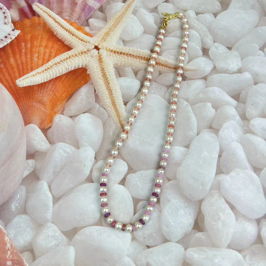 (N077)Pearl and crystal long necklace