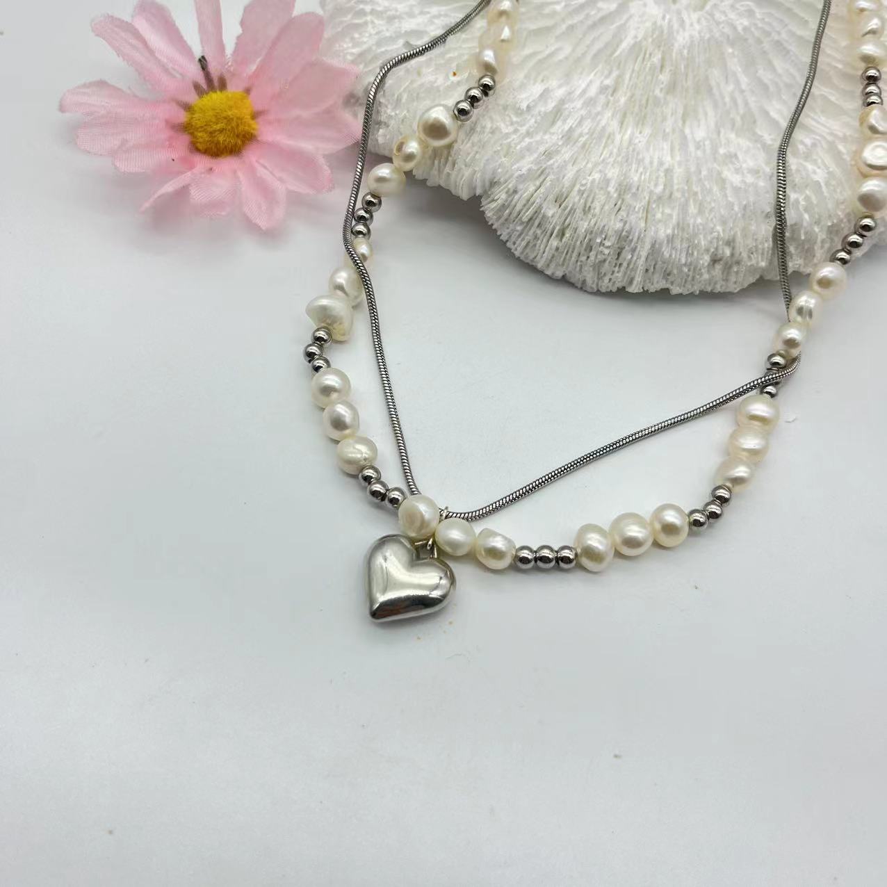 (N030)double-deck baroque pearl necklace