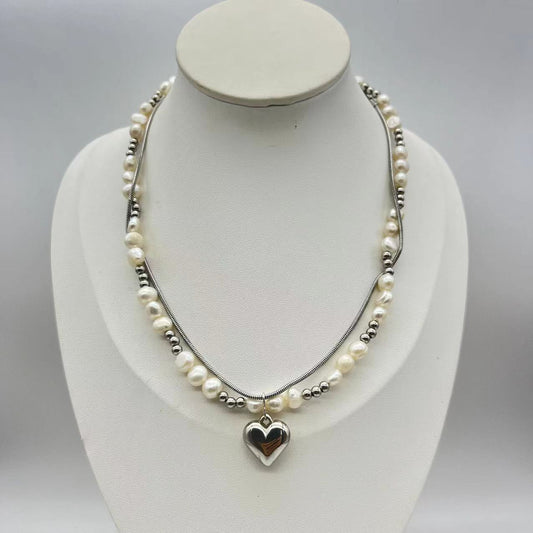 (N030)double-deck baroque pearl necklace