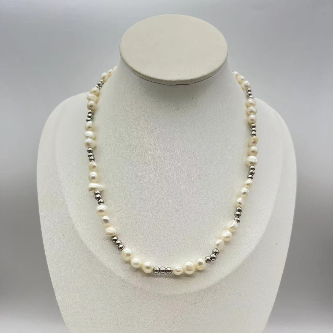 (N030)double-deck baroque pearl necklace