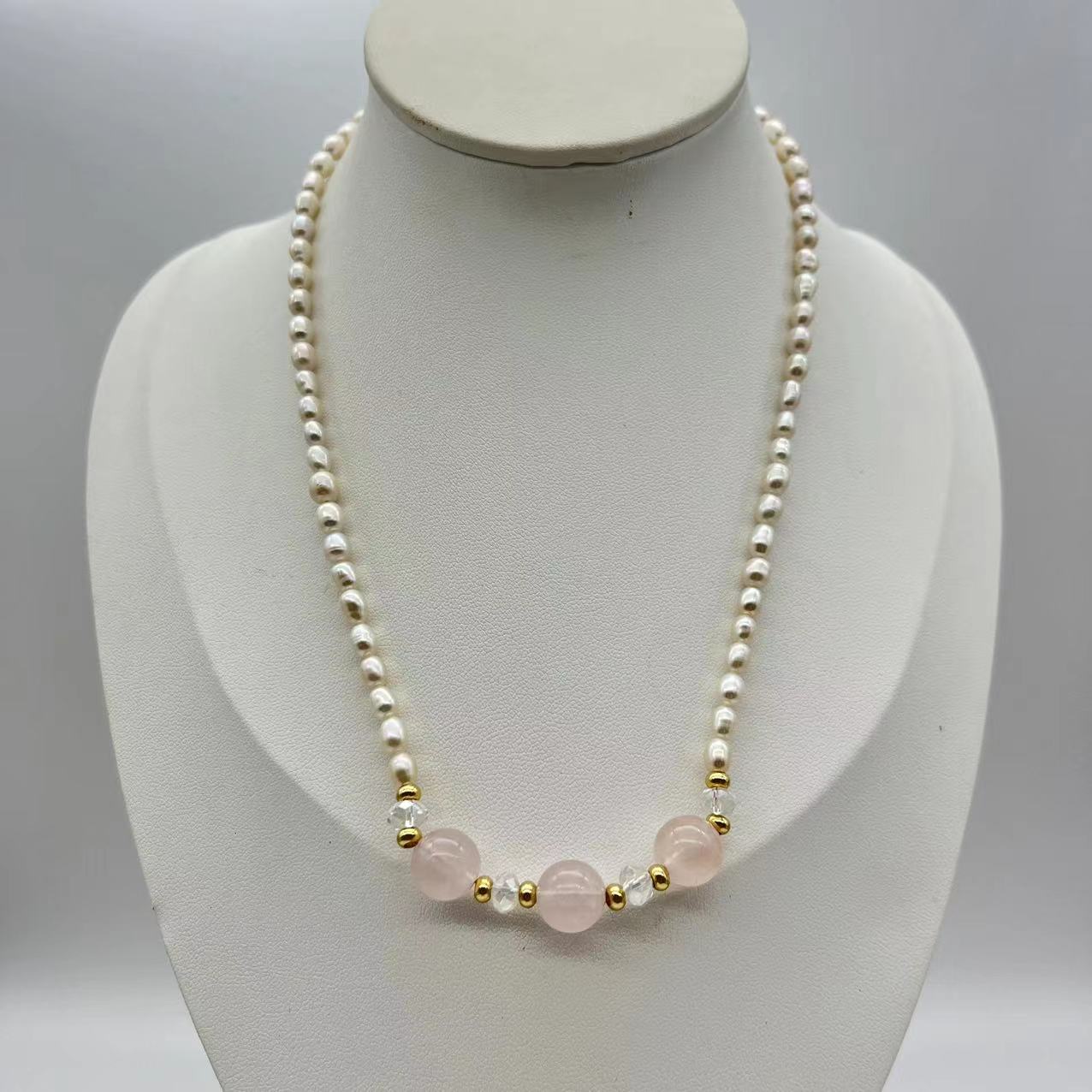 (N104)Pink crystal pearl necklace