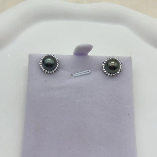 E75 Black tahitian sunflower Earring