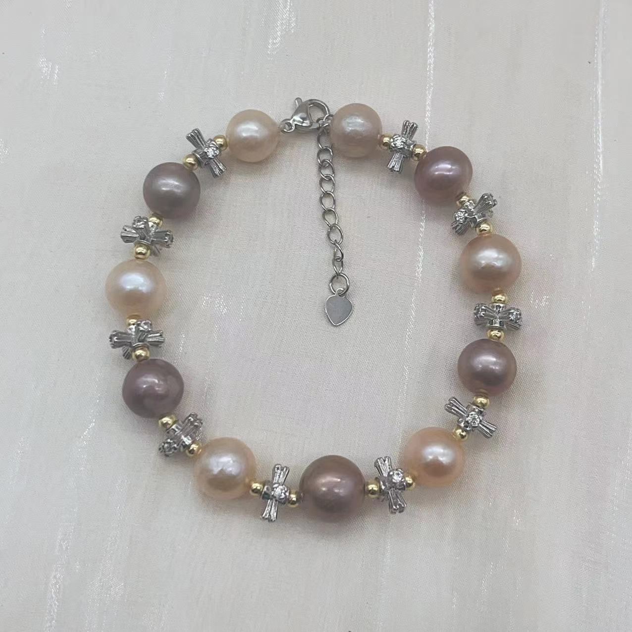 (B049) Edison and cross bead bracelet