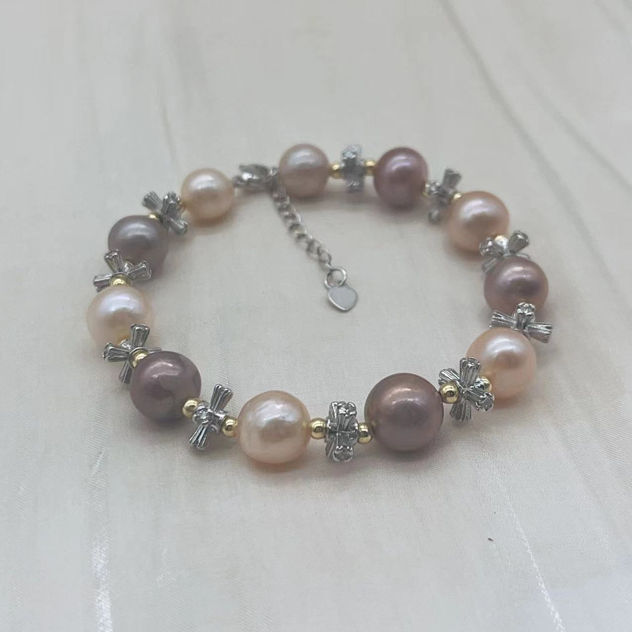 (B049) Edison and cross bead bracelet