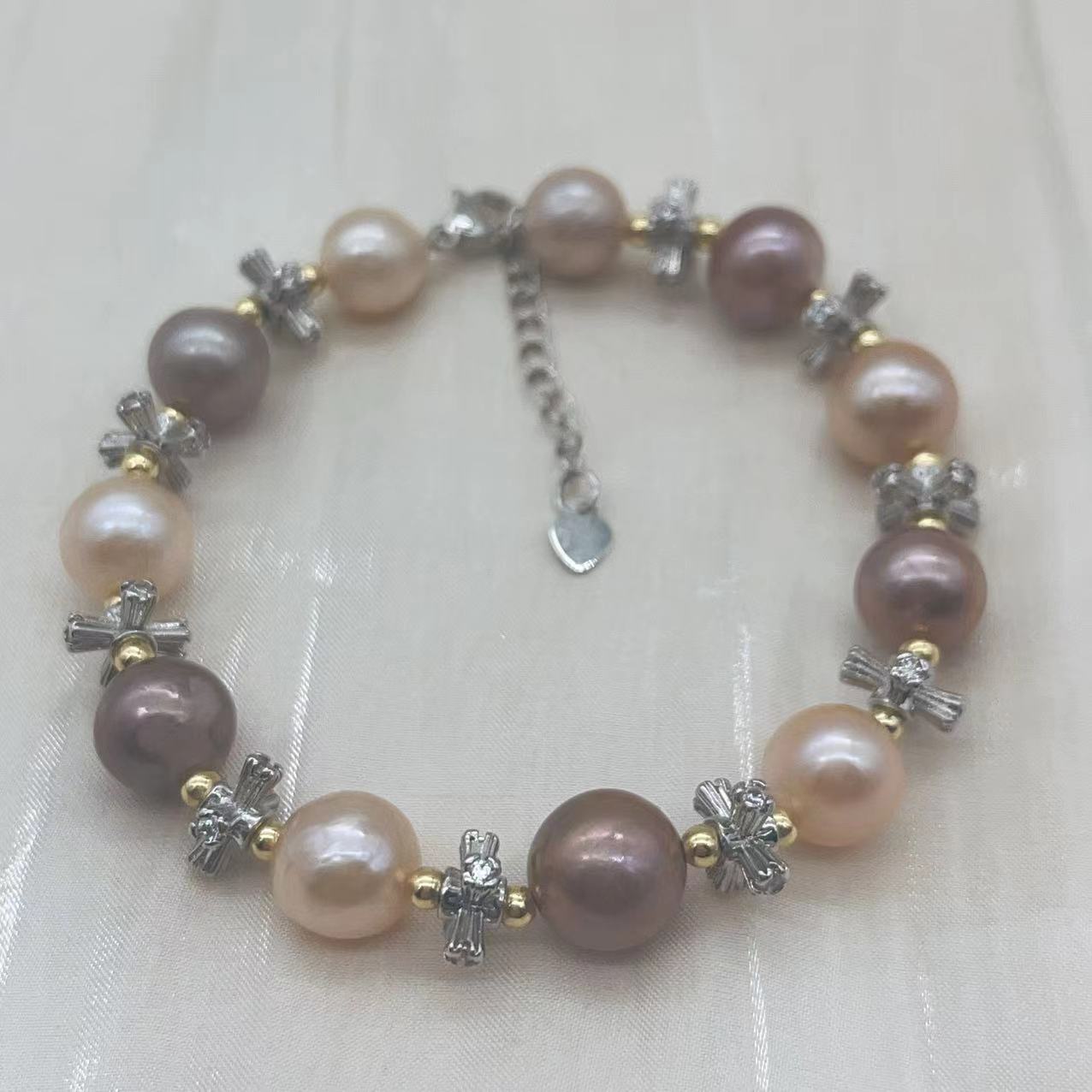 (B049) Edison and cross bead bracelet