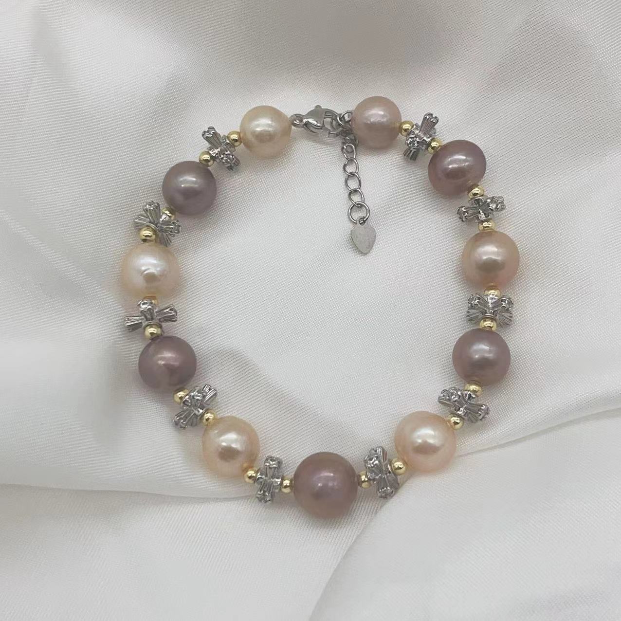 (B049) Edison and cross bead bracelet