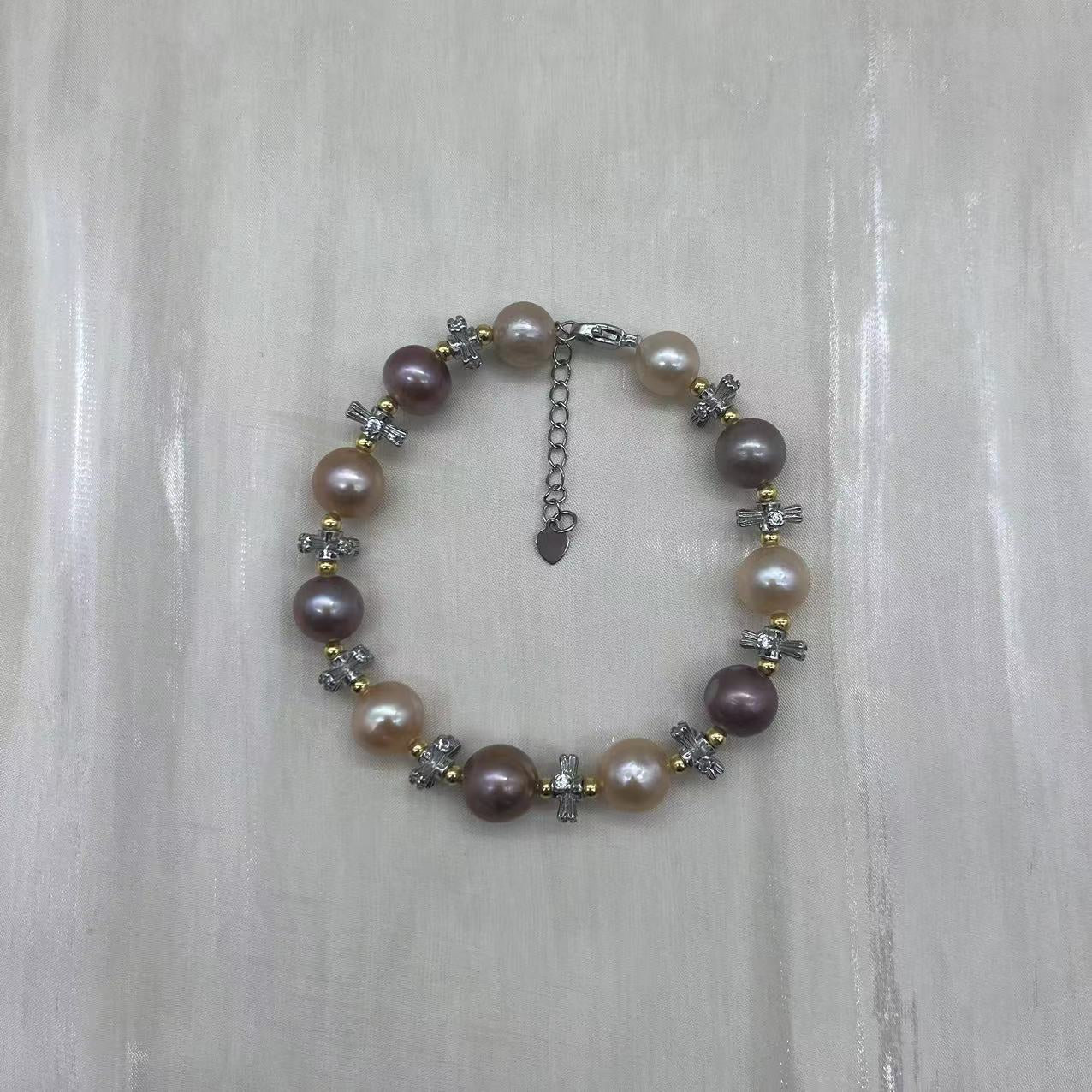 (B049) Edison and cross bead bracelet