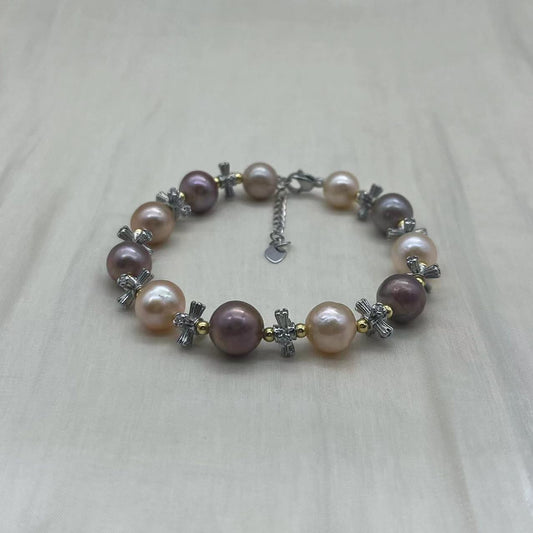 (B049) Edison and cross bead bracelet
