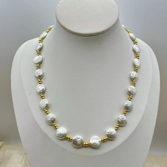 (N012)Baroque Pearl round pendant necklace