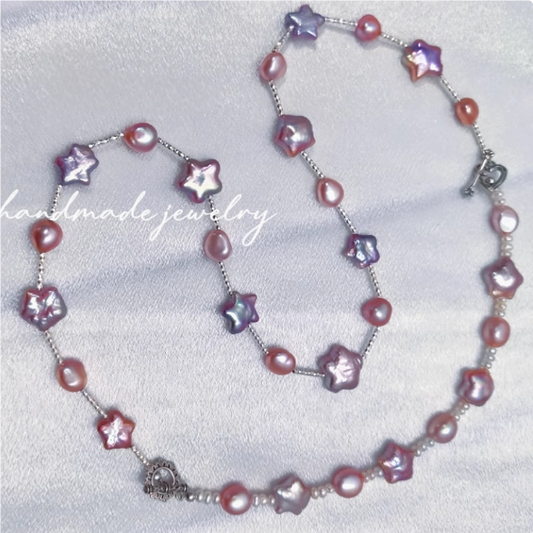 (J008)  Star pearl set/necklace & bracelet