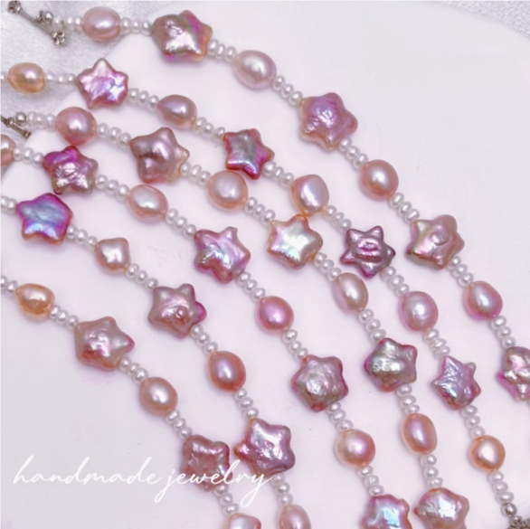 (J008)  Star pearl set/necklace & bracelet