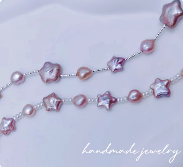 (J008)  Star pearl set/necklace & bracelet