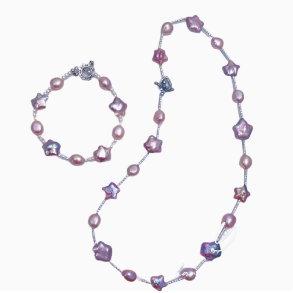(J008)  Star pearl set/necklace & bracelet
