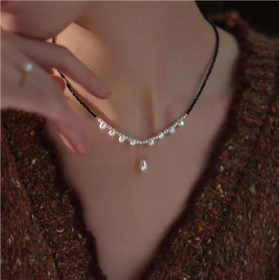 (N101)Pearl necklace/black necklace/Handmade Pearl Necklace