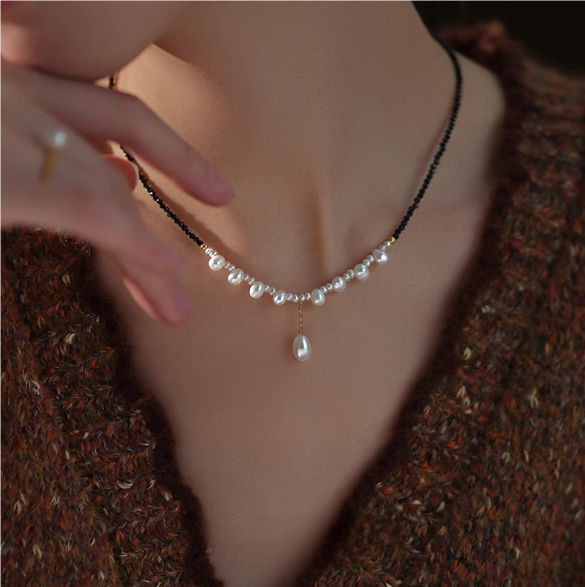 (N101)Pearl necklace/black necklace/Handmade Pearl Necklace