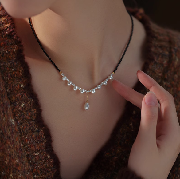 (N101)Pearl necklace/black necklace/Handmade Pearl Necklace