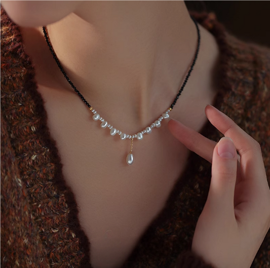 (N101)Pearl necklace/black necklace/Handmade Pearl Necklace