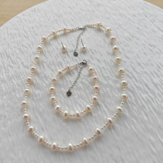 White akoya and button pearl set