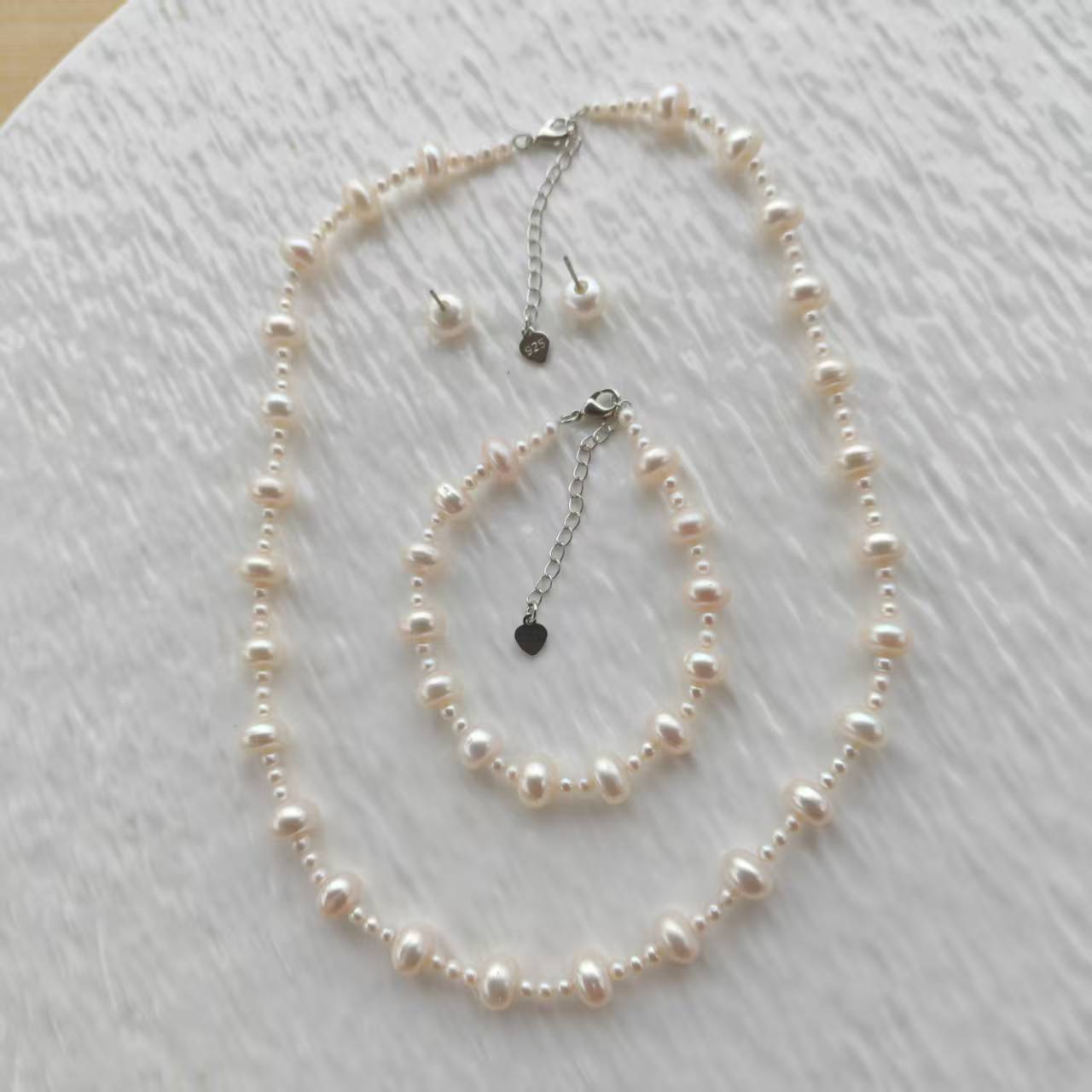White akoya and button pearl set