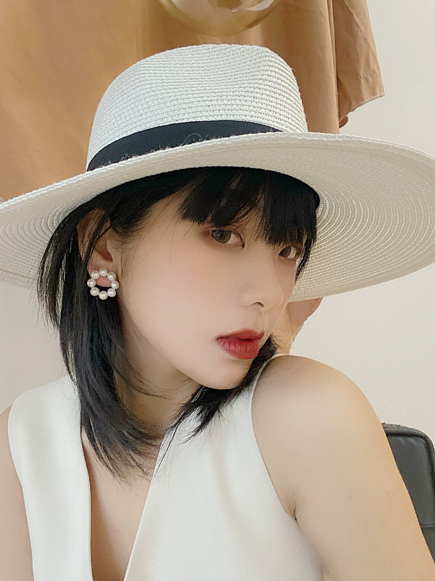 Small circle stud earrings/ akoya pearl(E78)